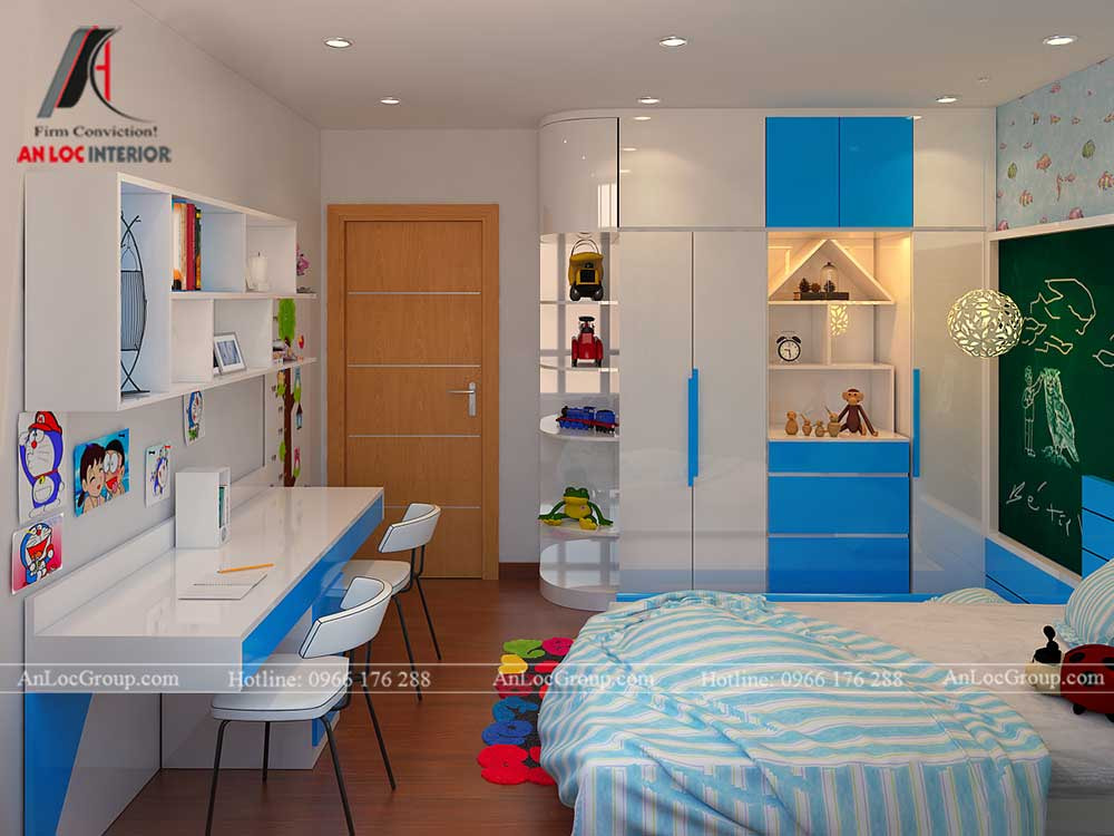Phòng ngủ màu xanh dương cho bé trai