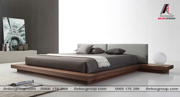 Giường ngủ hiện đại với chất liệu gỗ công nghiệp