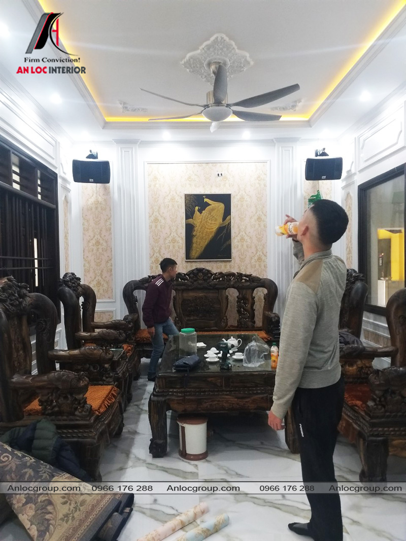Thi công nội thất phòng khách biệt thự tại Thái Nguyên