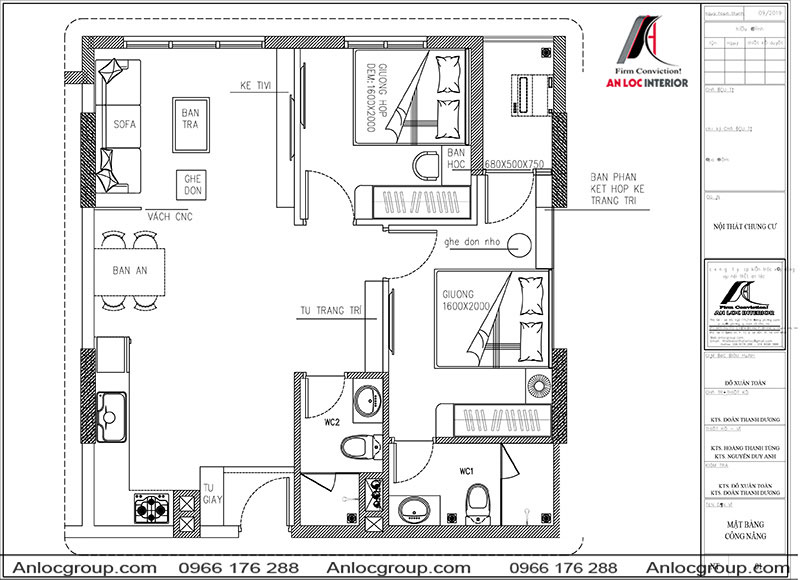 Bản vẽ thiết kế nội thất căn hộ chung cư 70m2