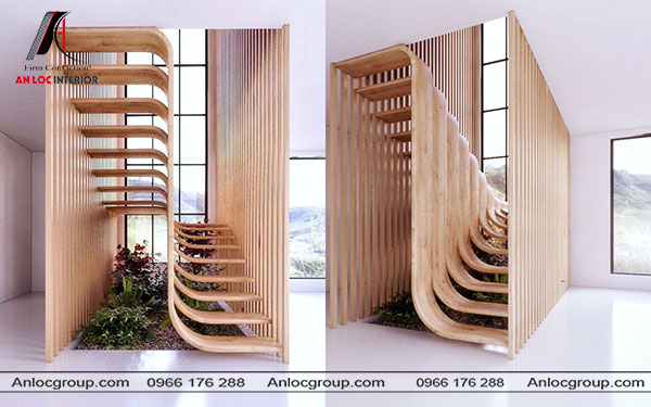 Mẫu 6: Mẫu cầu thang gỗ đẹp cho nhà ống