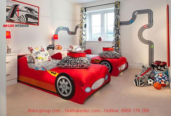 Mẫu 1: Phòng ngủ cho con trai sử dụng kiểu giường hình ô tô