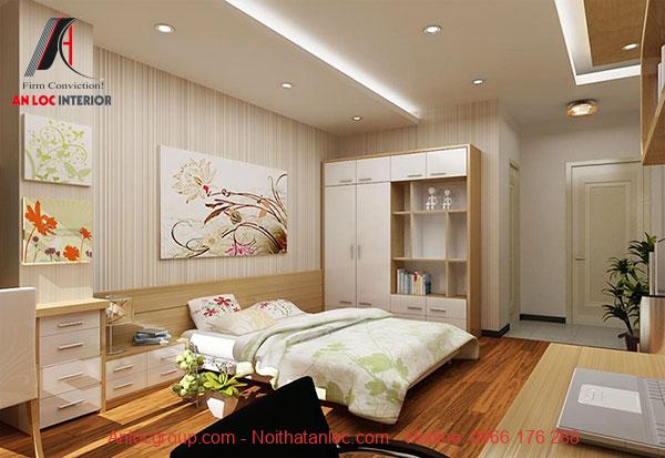 Phòng ngủ master với tông màu gỗ tràn đầy sức sống