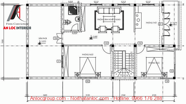 Bản vẽ thiết kế nhà 2 tầng 4 phòng ngủ tầng 2