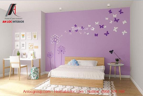 Sơn tường phòng ngủ màu tím nhẹ nhàng