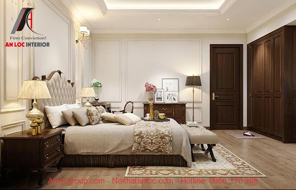 Phòng ngủ tân cổ điển màu nâu gỗ hợp mệnh Thổ