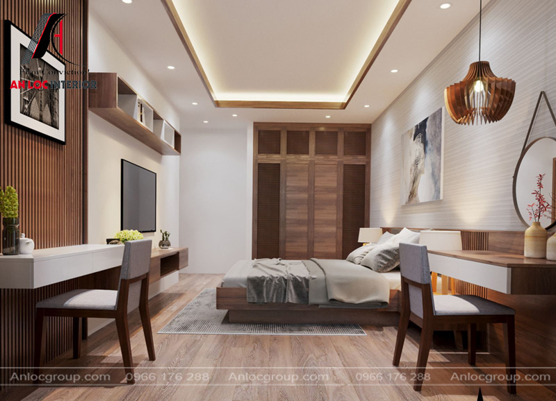 Chất liệu gỗ được gia chủ tận dụng trong trang hoàng nội thất căn phòng