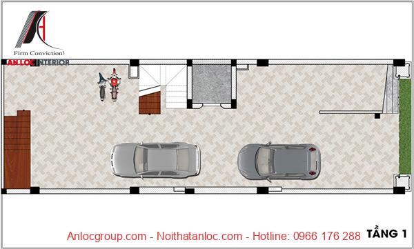 Bản vẽ thiết kế khách sạn mini với khu vực tầng hầm để xe rộng rãi