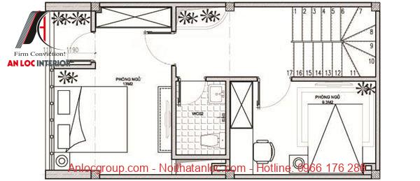 Tầng 2 mẫu nhà nhỏ đẹp 40m2 được bố trí 2 phòng ngủ đơn giản đáp ứng nhu cầu của gia chủ