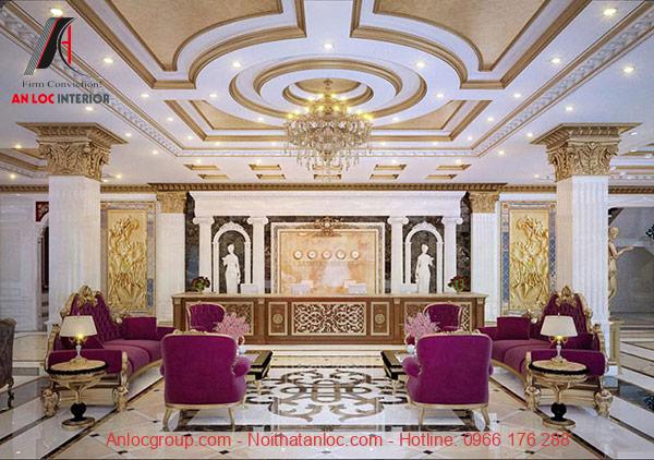 Nội thất sảnh phong cách tân cổ điển phù hợp tiêu chuẩn thiết kế khách sạn