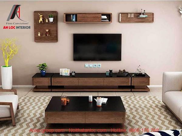 Kệ gỗ trang trí phòng khách đơn giản