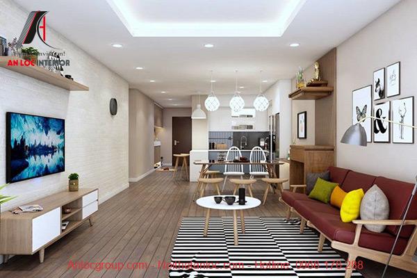 Thiết kế nội thất chung cư 45m2 với phòng khách liền bếp