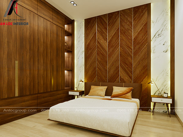 Nội thất phòng ngủ sử dụng hoàn toàn bằng gỗ hiện đại