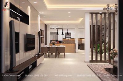 Bàn ăn nhằm ngăn cách không gian khách và bếp