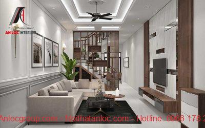 Thiết kế nội thất phòng khách với chất liệu gỗ đặc trưng