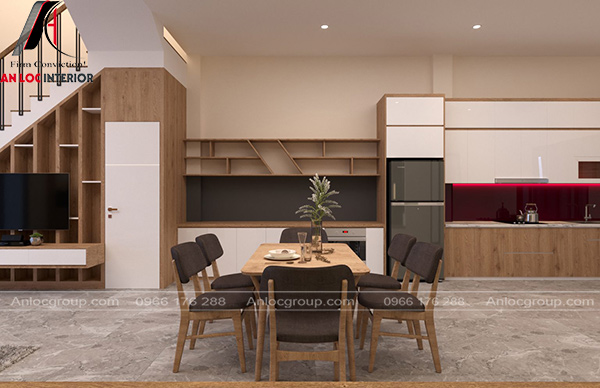 Bộ bàn ghế trong không gian bếp của thiết kế nội thất Thái nguyên sang trọng, hiện đại