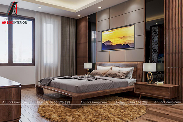 Nội thất phòng ngủ đơn giản sử dụng chất liệu gỗ hiện đại