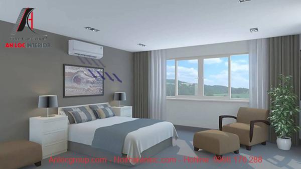 Phòng ngủ có điều hòa cần lắp quạt thông gió đối diện với điều hòa để lưu thông không khí