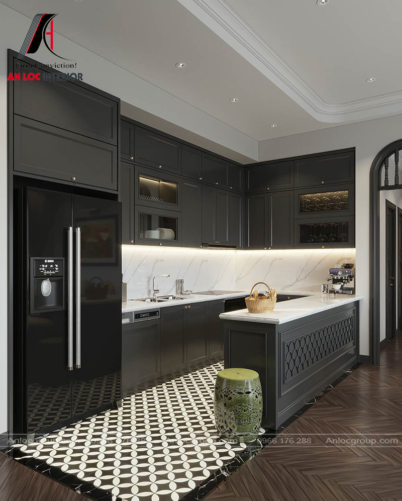 Mẫu 44: Thiết kế nội thất phòng bếp phong cách Indochine