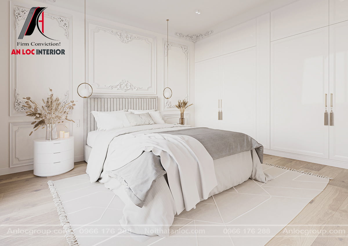 Thiết kế phòng ngủ tân cổ điển màu trắng 