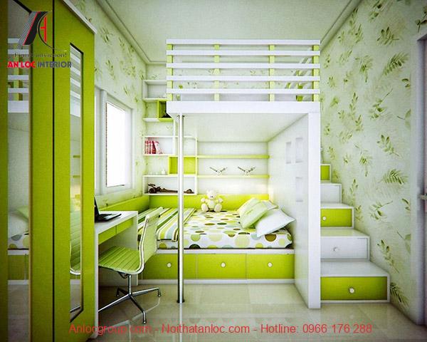 Lợi dụng chiều cao trần để bố trí phòng ngủ thành 2 tầng đáp ứng nhu cầu sử dụng của chủ nhân căn phòng