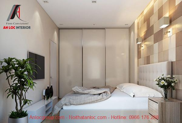 Tủ âm tường phòng ngủ kết hợp kệ tivi ấn tượng mang đến sức đặc trưng cho căn phòng