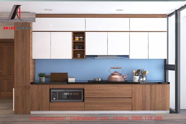 Mẫu 17: Thiết kế mẫu tủ bếp đẹp với cách sử kết hợp màu sắc cân bằng nội thất phòng