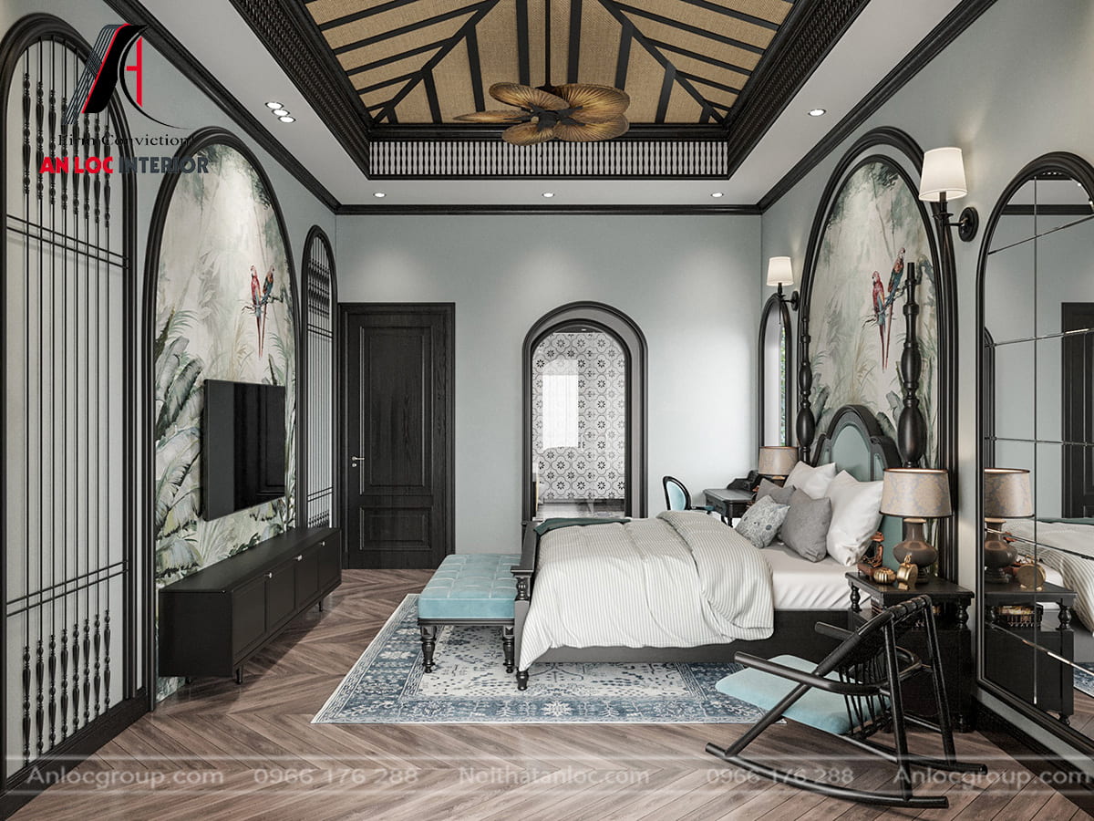 Thiết kế nội thất phòng ngủ phong cách Indochines