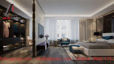 Trang trí phòng ngủ rộng 40m2 với đèn chiếu sáng ấn tượng