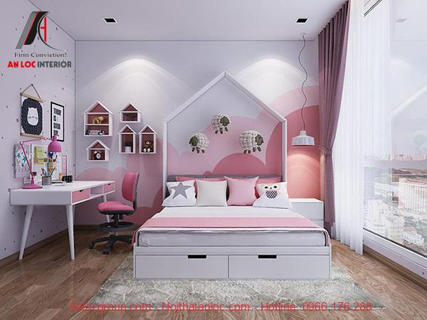 màu hồng phòng ngủ bé gái hiện đại