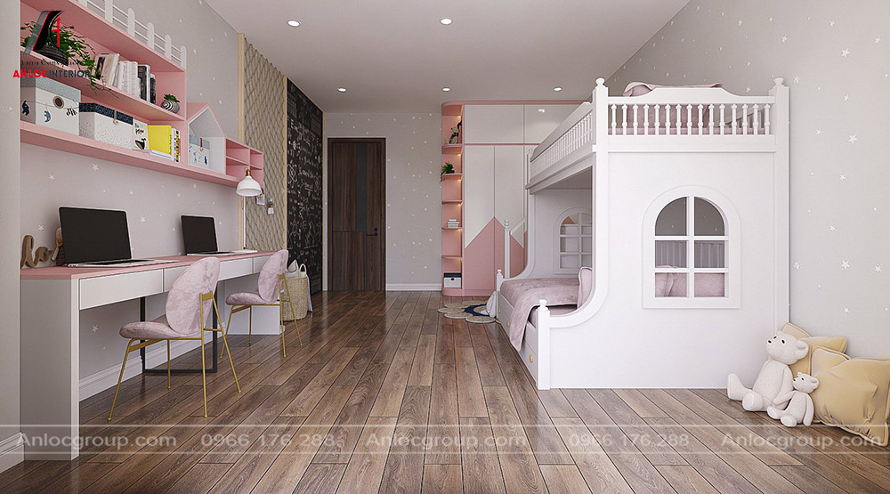 Tầng 4 biệt thự - Phòng ngủ giường tầng cho 2 bé