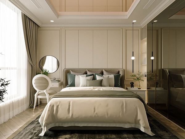 Phòng ngủ tone màu trắng nhẹ nhàng với nội thất đơn giản