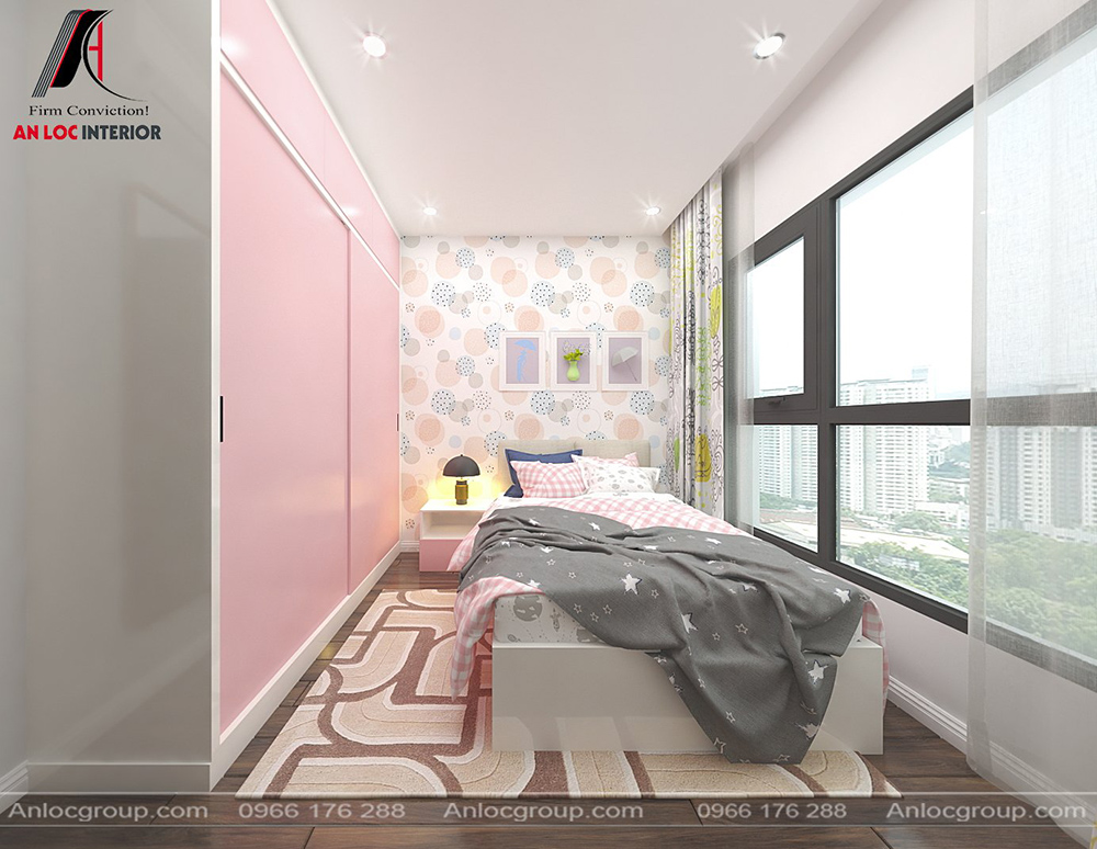 Thiết kế phòng ngủ bé gái với tone màu hồng nữ tính