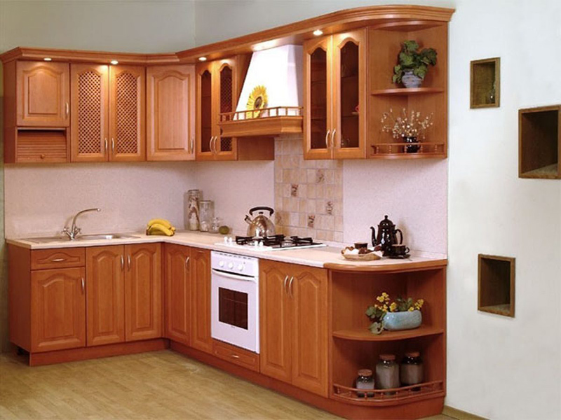 Tủ bếp chung cư gỗ tự nhiên