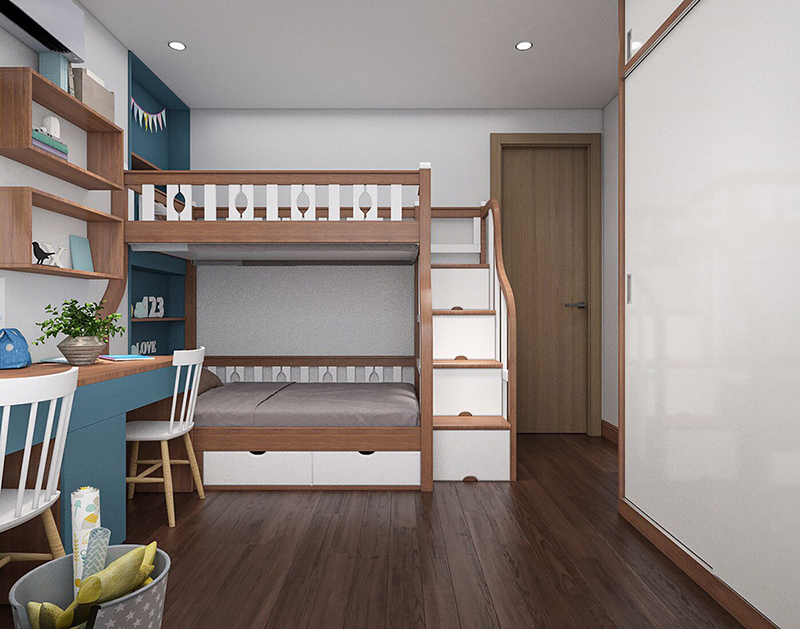 Phòng ngủ cho bé với thiết kế giường tầng chắc chắn, tiết kiệm tối đa diện tích