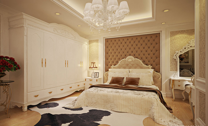 Mẫu 03: Tone màu trắng thanh lịch và nhẹ nhàng trong thiết kế phòng ngủ Tân cổ điển