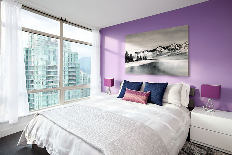 Mẫu 01: Phòng ngủ màu tím đơn giản, thư giãn