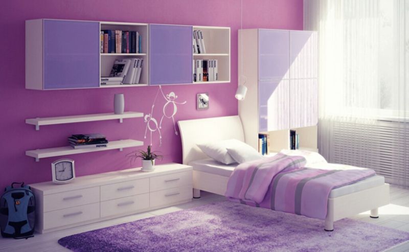 Mẫu 05: Thiết kế phòng ngủ tím hồng cho bé kiểu tối giản