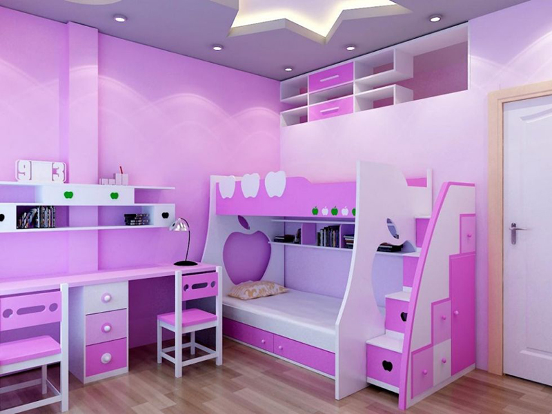 Mẫu 06: Phòng ngủ màu tím với giường tầng