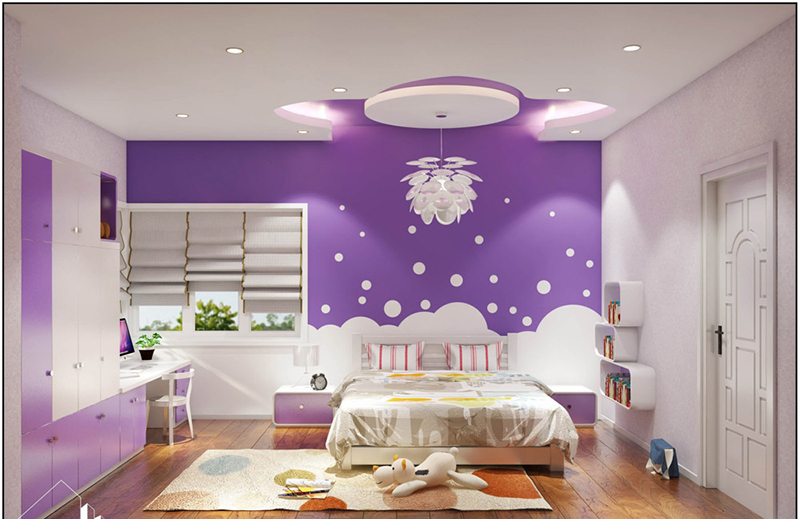 Mẫu 04: Phòng ngủ màu tím cho bé gái
