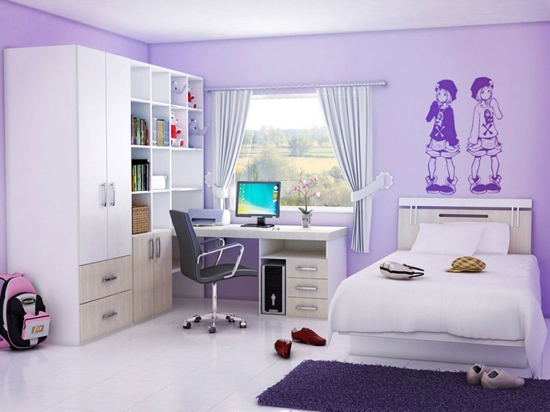 Mẫu 05: Trang trí phòng ngủ màu tím nhạt trẻ trung