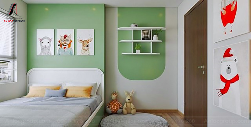 Mẫu 27: Phòng ngủ tone trắng xanh cho trẻ em