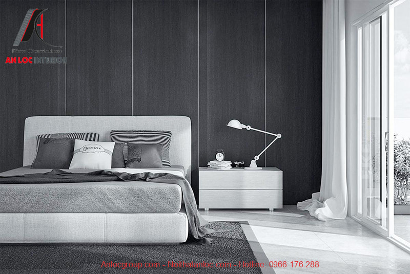Mẫu 09: Phòng ngủ xám trắng thiết kế đồng nhất về màu sắc nội thất