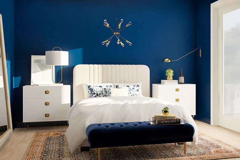 Thiết kế phòng ngủ xanh dương đậm