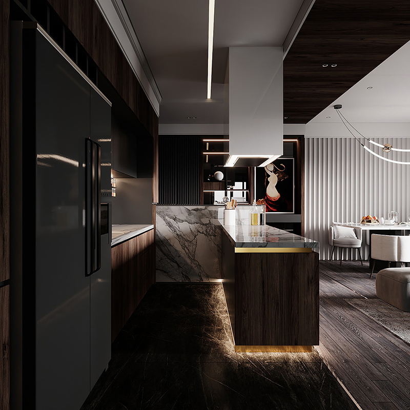 Phòng bếp chung cư phong cách luxury sang trọng, hiện đại