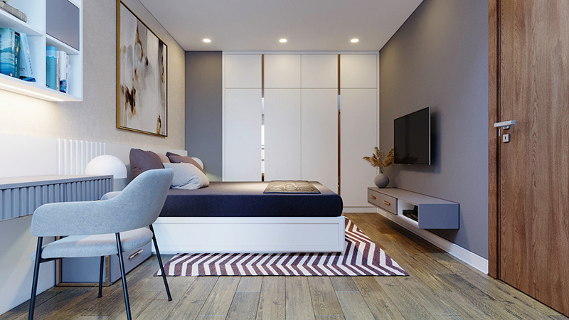 Không gian phòng ngủ hiện đại với nội thất tối giản