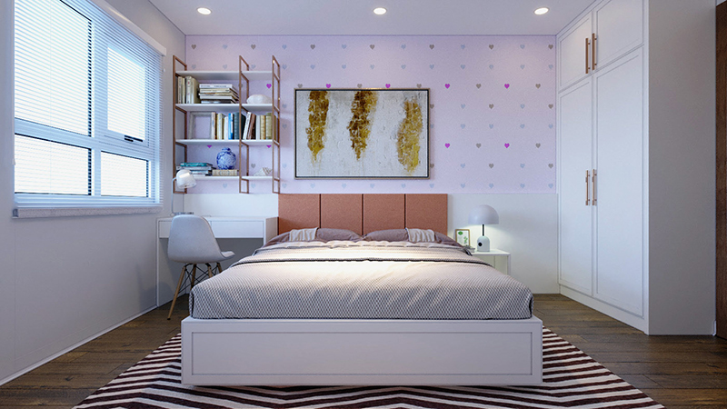 Phòng ngủ với tone màu trắng đơn giản và nhẹ nhàng