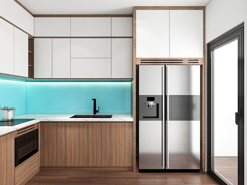 Phòng bếp thiết kế với tủ bếp kịch trần hiện đại