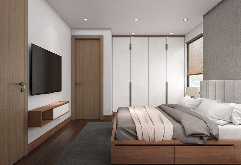 Thiết kế phòng ngủ chung cư với tone màu trắng xám đơn giản