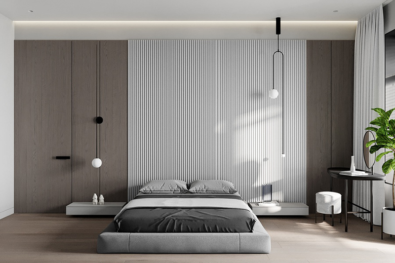 Phòng ngủ thiết kế theo phong cách tối giản với đường nét hiện đại